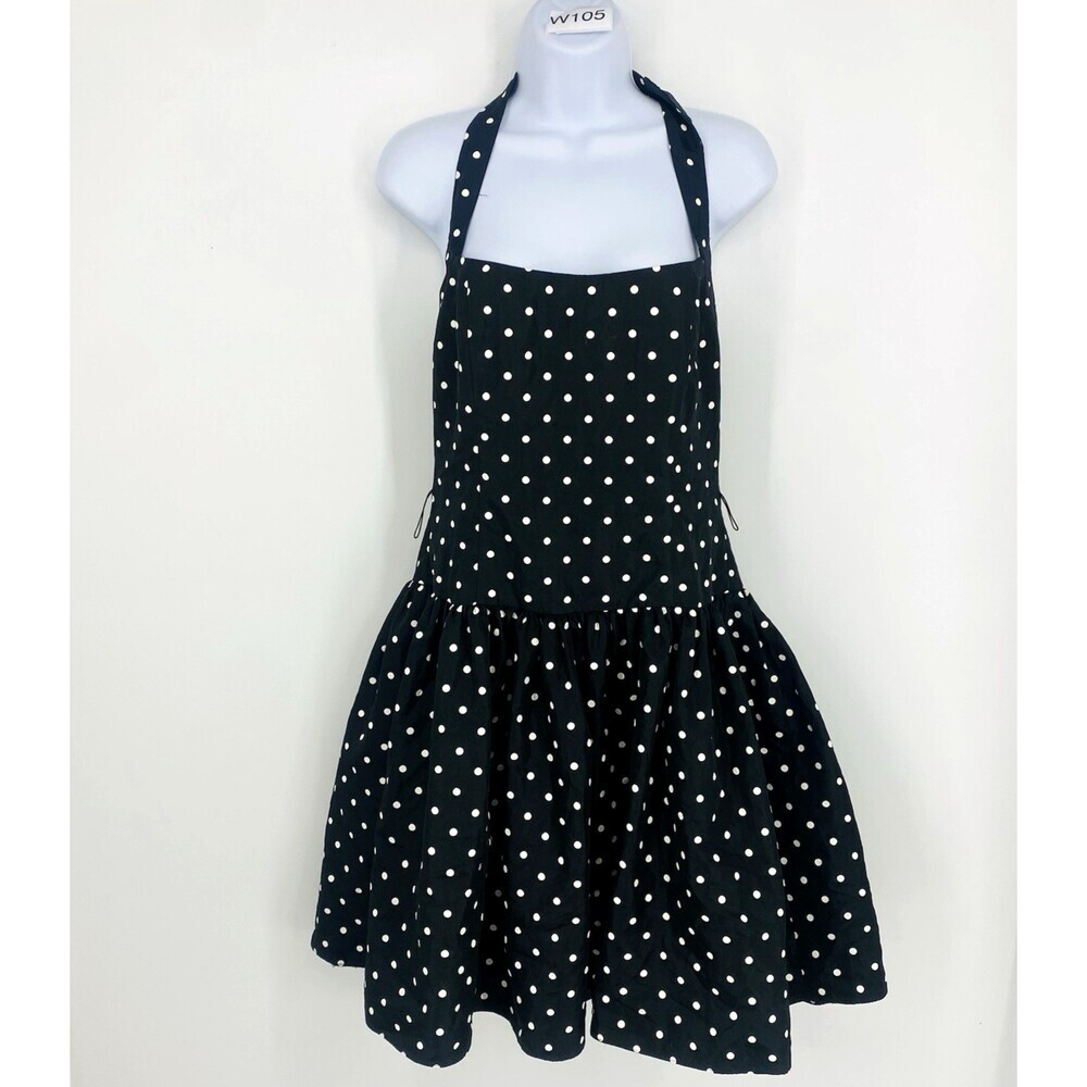 Vintage Jump USA Made Size 5/6 Black Polka Dot Halter Dress Rockabilly Retro